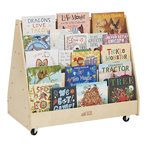 ECR4Kids Mobile Double-Sided 10-Shelf Wooden Book Display, Natural