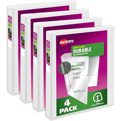 Avery® Durable View 3 Ring Binders, 1" Slant Rings, 4 White Binders