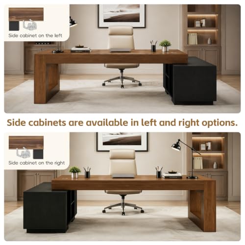 AKFJOSGE L Shaped Executive Desk with Storage Cabinet, Large Computer Desks with File Storage & Cable Management, Modern Wood Office Desk for Home Office, Study Room & Executive Workspace