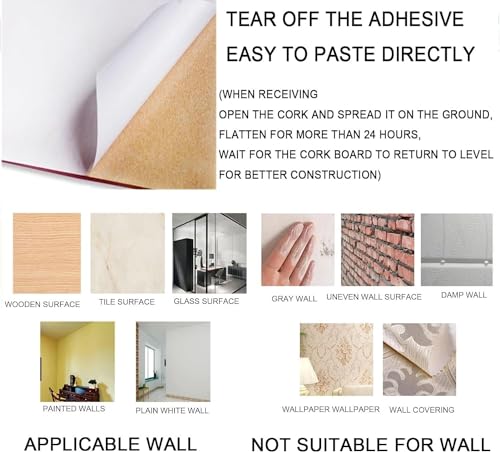 UBNMIUBV Cork Board Self-Adhesive Cork Board Roll, Message Board Suitable, DIY Crafts for Bulletin Board Door Sign Floor Wall Decoration for Office & Home Decor,Brown-1.22x4.10m