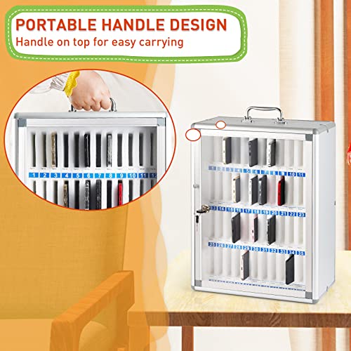 Aluminum Alloy Pocket Chart Cell Phones Storage Cabinet for Cell Phones,Wall-Mounted with a Locked,Can be Carried by Hand (Silver 48 Slots)