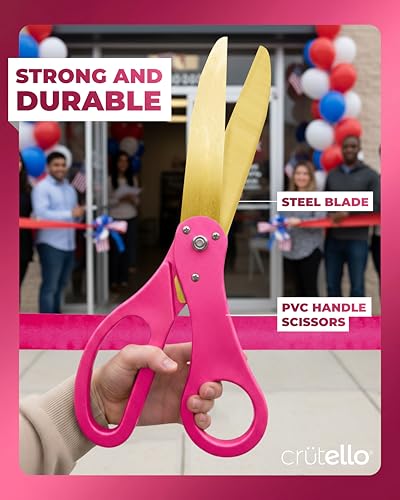 Crutello Ribbon Cutting Ceremony Kit - 20" Gold Scissors, Pink Handle