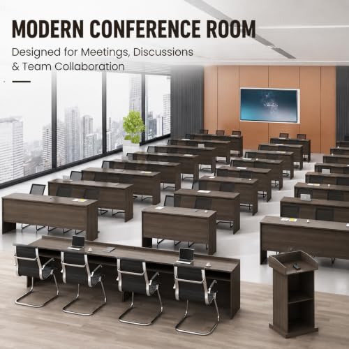 Modern Training Table, Large Conference Table with Built-in Storage Shelves