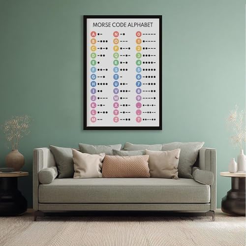 wangpaihui MORSE CODE POSTER Morse Alphabet Chart for Homeschool Classroom Poster Educational Canvas for Classroom School Therapy Room Black Frame24 L X 36" W