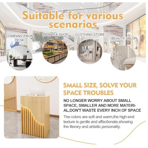 DESALAI Small Reception Desk,Creative Grille Wood L-Shap Cashier Cabinet,Front Desk Counter with LED Lights,Modern Retail Drawers,Portable Podium Stand,for Churches Lectern Classrooms