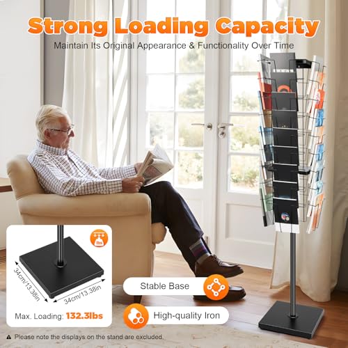 BIXIBIN Rotating Brochure Display Stand Literature with 36 Pockets,Floor-Standing Detachable Magazine Pamphlet Rack Comic,Organizer Holder for Clear Flyers,and Retail,Offices,Bookstores,Exhibitions
