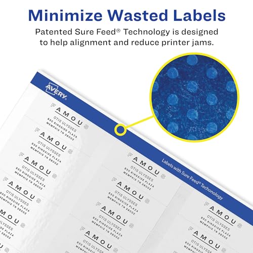 Avery® Printable Return Address Labels, Sure Feed® Technology, 0.5" x 1.75", White, 6,000 Blank Mailing Labels (05155)
