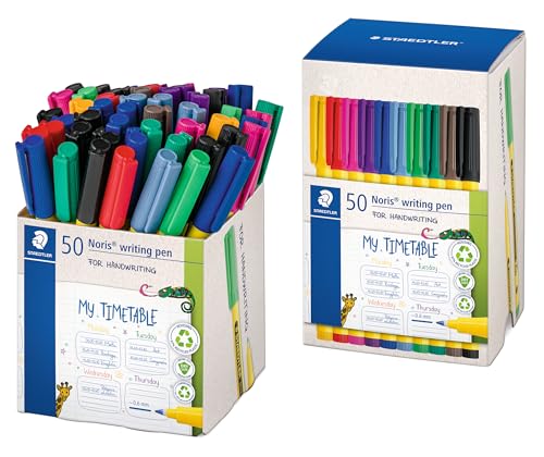 STAEDTLER Noris Writing Pens, Fine Tip, 50-Count Bulk Set, Assorted Colors