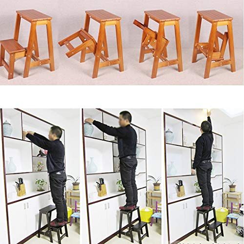 2-Steps Stool Wooden Stair Chair Household Foldable Ladders Portable Stepladder Plant Stands Max Load 150Kg (4 Colors)/#4