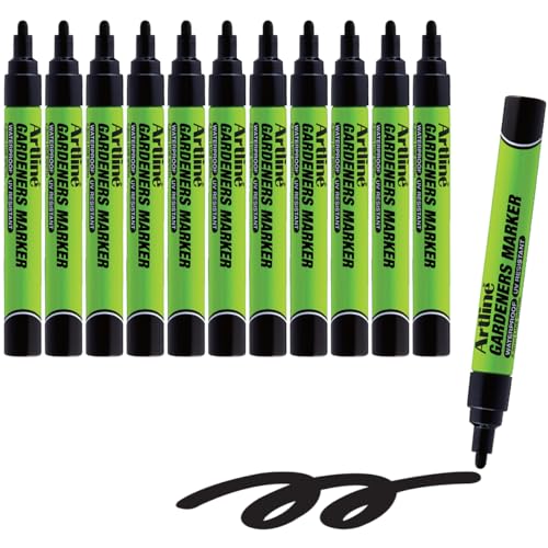 Artline Gardeners Markers | Professional Series | For Use On Plants, Labels, and More | UV Resistant | Waterproof | EKPR-GDM | 2.3mm Bullet Tip | Pack of 12 | Black