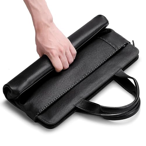 AWMGPDDBTO Briefcases for Men Men's Leather Briefcase, Black