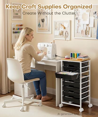 Homde Rolling Storage Drawer Cart: 8-Drawer Sort to Clear Desk & Dresser Clutter - Anti-Fall Smooth Glide Prevents Spill-Out During Daily Grab - Lockable Wheels Keep It Steady