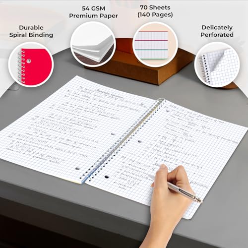 Rosmonde Bulk 50 Pack, 1 Subject Spiral Notebook Graph Paper, 70 Sheets