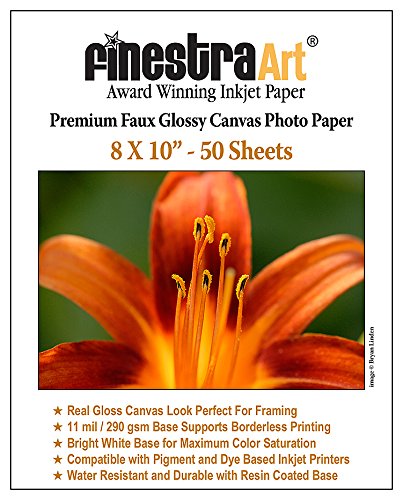 8" X 10" Premium Faux Glossy Canvas Inkjet Photo Paper - 50 Sheets