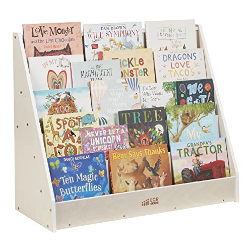 ECR4Kids 5-Shelf Wooden Book Display, Single-Sided Bookshelf, White Wash