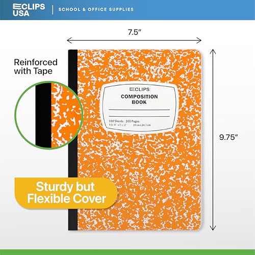 Composition Notebook Wide Ruled Composition Notebooks Bulk Orange Marble Hard Cover Wide Ruled Notebook Paper Note Books For Schools Marble Composition Books 100 Sheets 200 Pages 9.75” x 7.25” (6 Pack, Orange)
