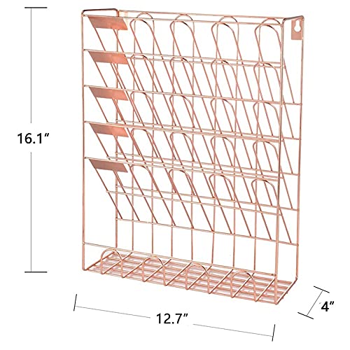 AFPSDLFJDLS Hanging File 6 Tier Wall Mount File Organizer Hanging Wall File for Office，School, Home, Rose Gold
