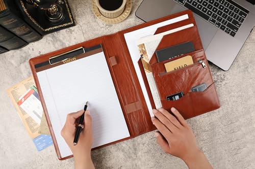 GZRHKJ Genuine Leather Left-Handed Portfolio Folder, Business Slim Portfolio Folio Organizer, Resume Folder, A4 Document Folder, Legal Pad Padfolio for Men & Women