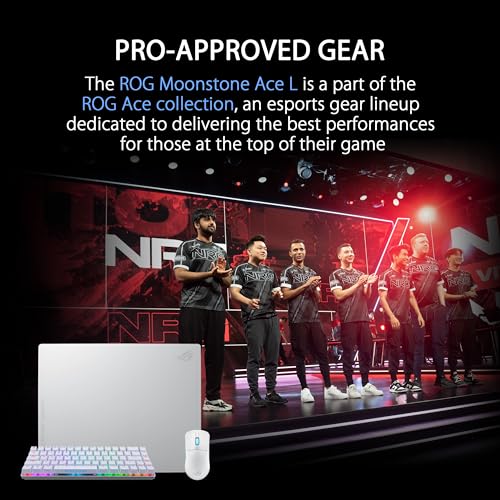 ASUS ROG Moonstone Ace L Glass Gaming Mouse Pad – 19.7” x 15.7”, Ultra-Smooth Matte Tempered Glass for Quiet Ultrafast Glides, Impact/Scratch Resistant, Easy to Clean, Anti-Slip Silicone Base - White