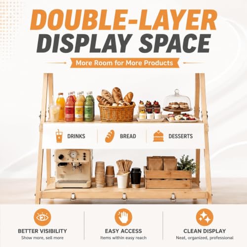 CHBMZ Foldable Wooden Market Display Booth, Portable Two Level Vendor Stand with Canopy, Compact Suitcase Design for Craft Fairs, Farmers Markets, Festivals & Pop Up Events(White,106cm/41.7in)