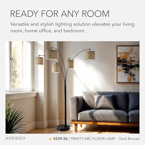 Adesso 4239-26 Trinity 5-Arm Arc Lamp, 82 in., 5 x 60W Incandescent/13W CFL, Antique Bronze Finish, 1 Floor Lamp