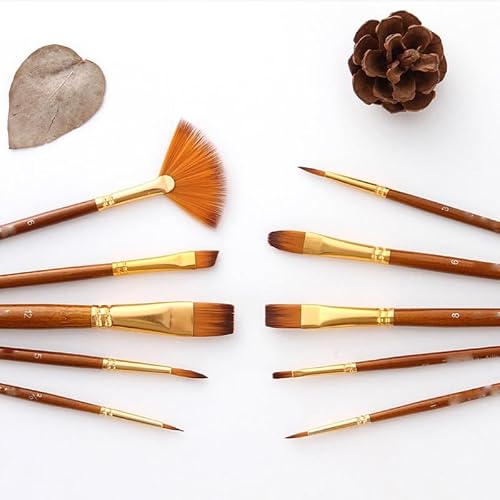 UOHLCX HBJWOV 10pcs Paint Brush Set Nylon Hair Short Rod Painting Brush for Oil Acrylic Watercolor Gouache Art Supplies