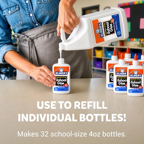 Elmer's White Liquid School Glue, 1 Gallon 2 Count, Washable, #1 Teacher Brand - Arts & Crafts, Great for Making Slime