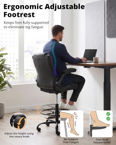 Drafting Chair with Flip-Up Arms, Tall Office Chair for Standing Desk