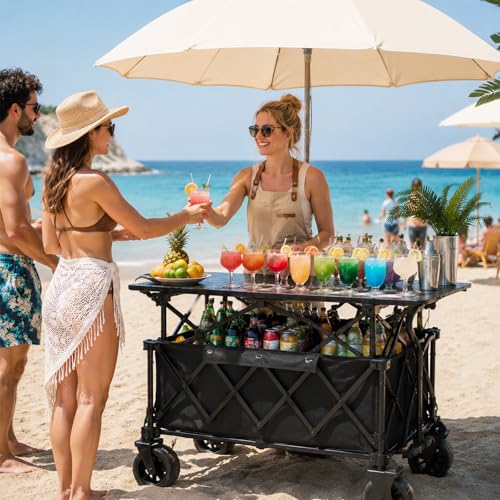 Farmers Market Cart with Umbrella, Storage Bins and Wheels