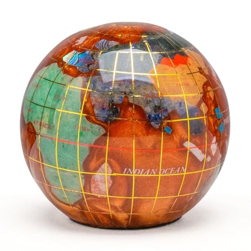 KALIFANO 3" (Gemstone Globe Paperweight with Copper Color Opalite Ocean Color