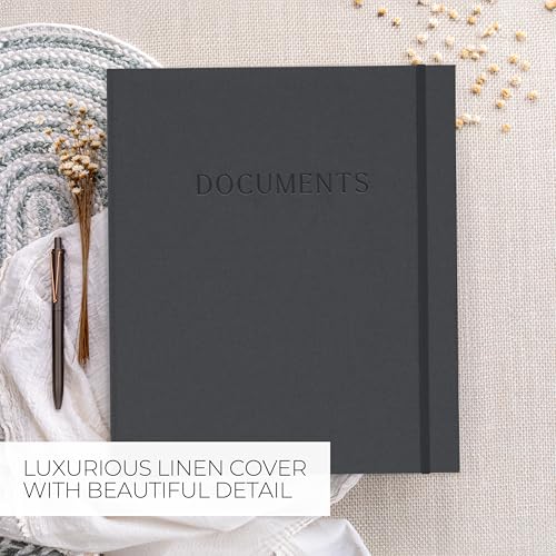 Important Document Organizer Set with Folders - Complete Linen Ring Binder
