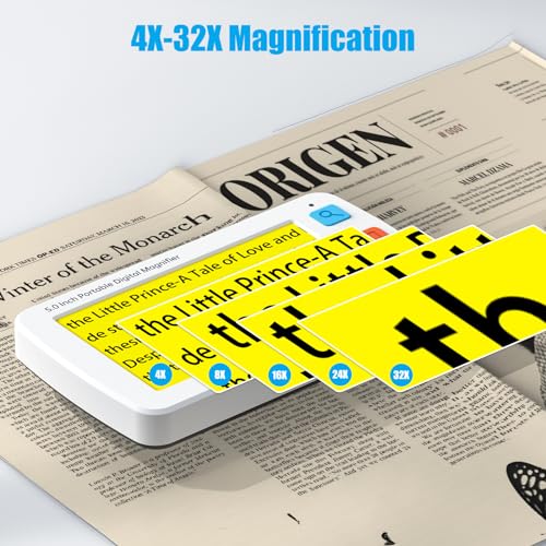 Eyoyo 5" Portable Digital Video Magnifier, 4X-32X Zoom w/Foldable Handle