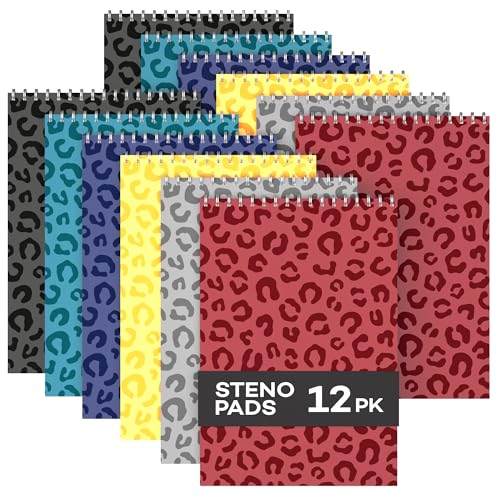 ScribbleMate Steno Pads Spiral 6x9 Assorted Colors Notebooks for Work, 80 Sheets Top Spiral Notepad Stenographer Steno Books (12 Pack, Bold Colors)