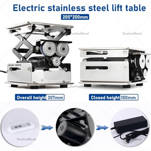 ROGHA Stainless Steel Adjustable Lab Table & Sample Stand Rack,Small Laboratory Scissor Lifting Platform, Electric Jack Stand 20 * 20cm