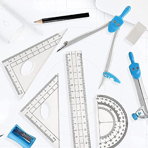 1 Set of Plastic Metal Ruler Geometry Protractor Mathematics Drawing Stationery School Compass