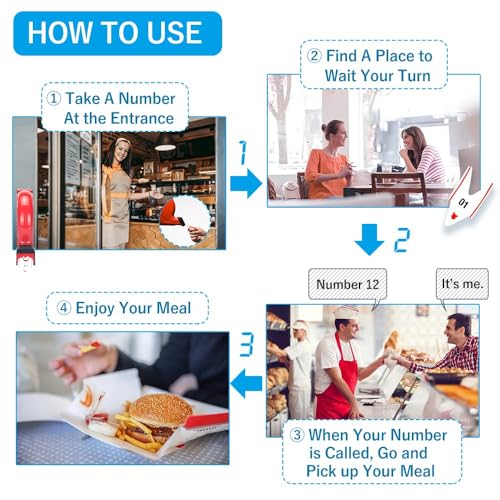 Number Ticket Dispenser with Stand & 2-Digit Queue Roll — Waiting in Line Ticket Machine for Pickup/Order/Deli Counters, Service Windows & Reception Desk