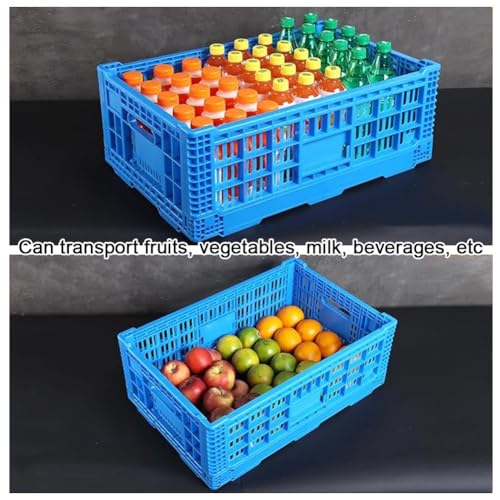 GZHERVICES Collapsible Storage Bin Containe, Milk Crate, Heavy Duty Versatile Transit Storage Crate(Blue-B,60X40X21cm)