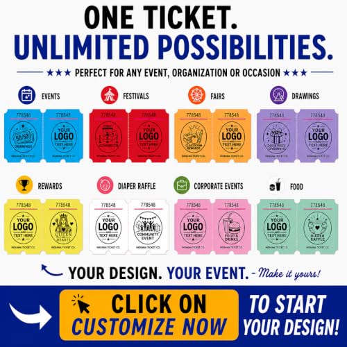 Custom Printed Raffle Tickets, 2x4 Double Roll, 1000 Tickets, Made in USA