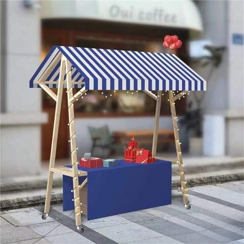 WLCGYD Portable Wooden Market Stall Display Stand for Outdoor Vendor, Foldable Kiosk Booth with Awning for Hot Dog/Ice Cream/Food, Commercial Use, 120cm 150cm(Blue,150x60cm/59x23.6in)