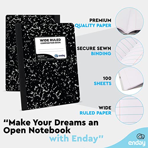 Enday Composition Notebook Wide Ruled (48 Pack) - Marble Composition Notebook, Wide Ruled Composition Notebook, Composition Notebook Bulk, 100 Sheets Composition Books for School and Office