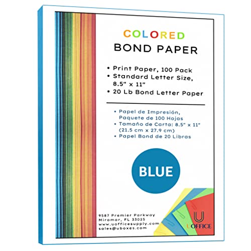 uBoxes Bond Paper, Letter Sized, 100 per Pack, 15 Packs per Box, Blue