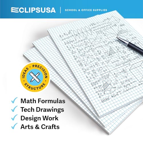 E-CLIPS USA Graph Paper Pad, Graph Paper Notebook, 4 x 4 An Inch Quad Ruled Graph Paper Pad, Graph Paper Pads 8.5 x 11, Drafting Paper, 50 Sheets Per Pad (48 Pack)
