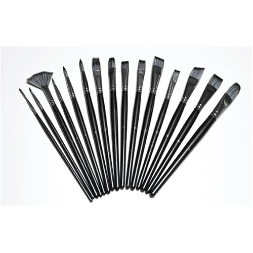 BXFIRS Nylon Hair Black Art Paintbrush Sets 15Combination Acrylic Brush Set