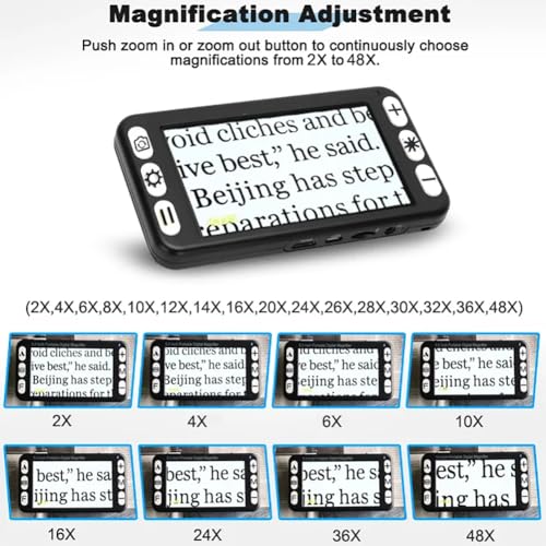 TsoLay Digital Magnifier for Low Vision, Electronic Reading Aid 5.0 Inch with Foldable Handle, 2X-48X Zoom and 26 Color Modes, Dual 13MP Near & Far Lens, HDMI/AV Output, for Reading, Writing