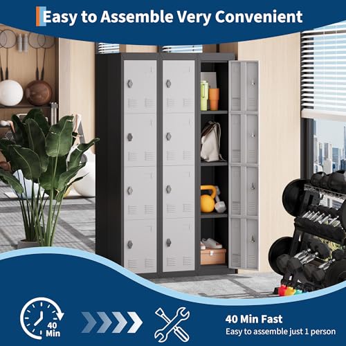 4 Doors Tall Single Metal Locker, Metal Lockers for Employees with Keys, 72 in Black Employee Storage Cabinet with Doors, Steel Storage Cabinets Lockable for School, Gym, Home, Office, Mudroom, Black