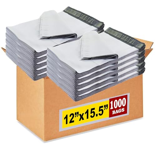 iMBAPrice 12x15.5 Inch White Poly Mailers 1000 Pack I Size #5 Self-Seal Shipping Bags, Waterproof, Tear-Resistant, For Clothing & Small Business Packaging
