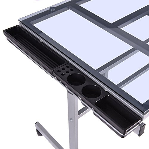 Adjustable Drawing Desk Rolling Drafting Table Glass Top Durable Portable Convenient Design