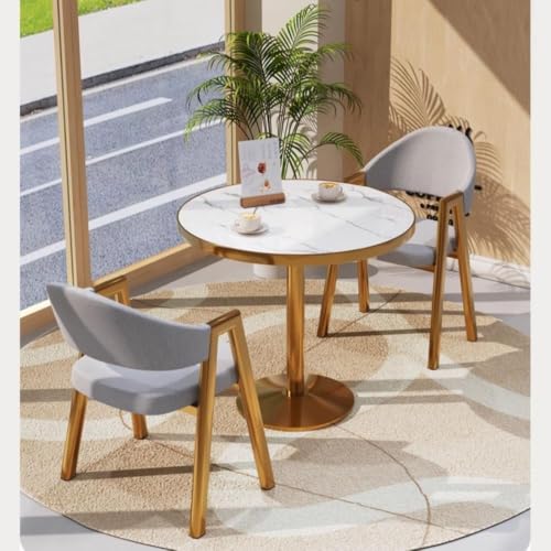 Small Round Table for 2, Modern Round Conference Table with Gold Pedestal Base for Cafe, Reception Room(White-1,60cm)
