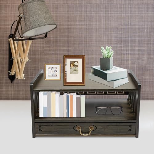 Bamboo Storage Table 3 Tier With Drawer For Spiritual (Walnut Color)