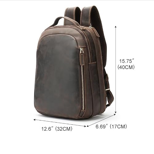 ONMYJFD Full Grain Leather Backpack for Men Laptop Bag Business Work Hiking Daypack